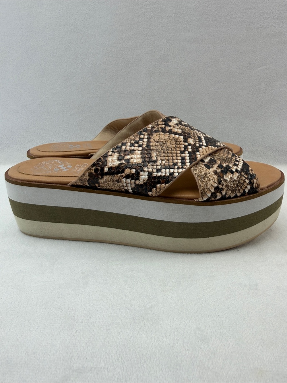 Vince Camuto Snake Print Platform Slide Sandals in Cream Brown Tan - Picture 3 of 8